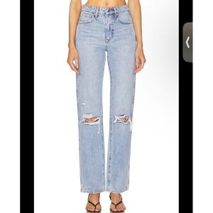 GRLFRND The Sara Super High Rise Slim Straight Jeans Light Wash Distressed Sz 32